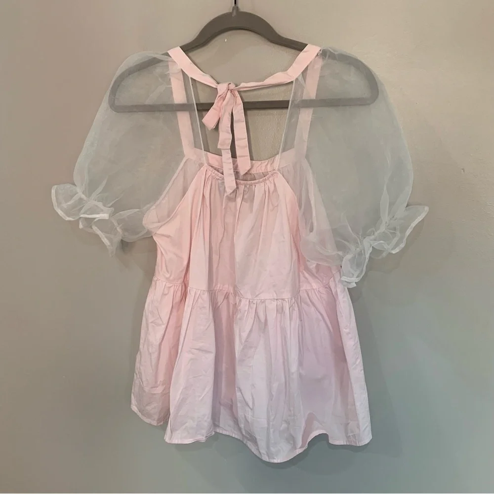 ✅ Tuckernuck Pomander Place Blouse Puff Sleeve in Light Pink